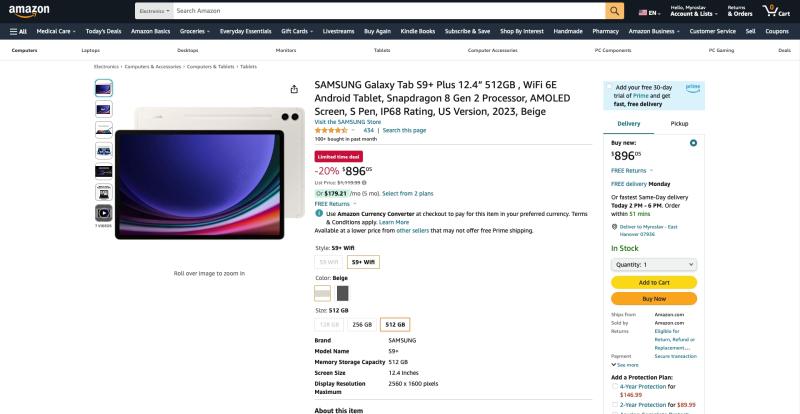 Ограниченная по времени распродажа: Samsung Galaxy Tab S9+ с памятью 512 ГБ доступен на Amazon со скидкой 223 доллара