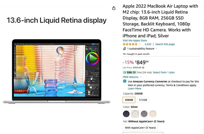 Лучшая цена: MacBook Air с чипом M2 можно купить на Amazon со скидкой до $200