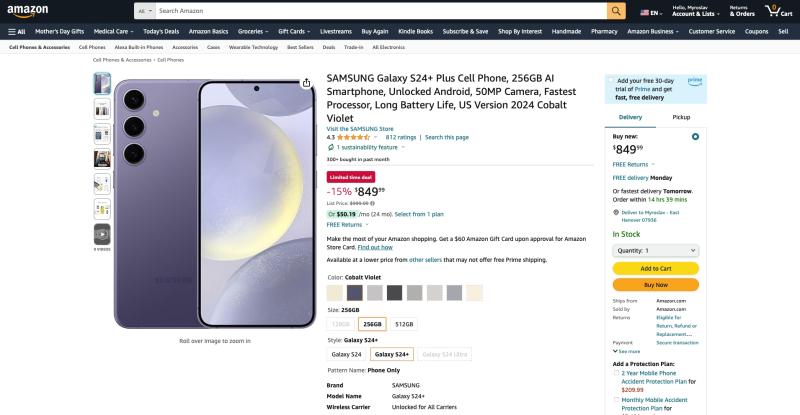 Не только Galaxy S24 Ultra: на Amazon сейчас также можно купить со скидкой Galaxy S24+
