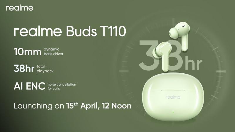 realme Buds T110 с Bluetooth 5.4, защитой IPX5 и временем автономной работы до 38 часов дебютирует за пределами Китая 15 апреля