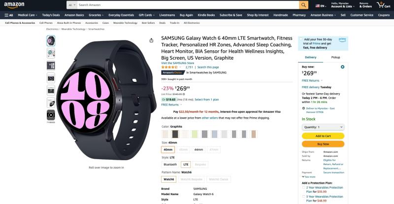 Samsung Galaxy Watch 6 с LTE доступны на Amazon со скидкой 80 долларов