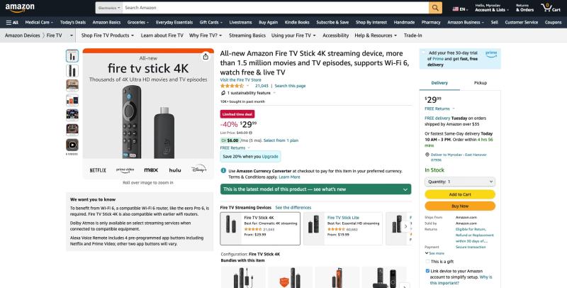 Скидка 20 долларов: Amazon снижает цену на Fire TV Stick 4K