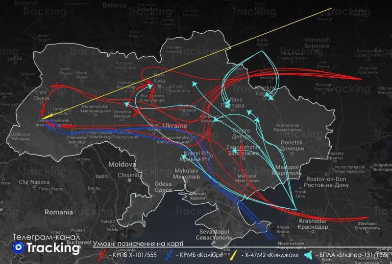 Атака на Украину 8 мая: появилась карта полета вражеских ракет и дронов