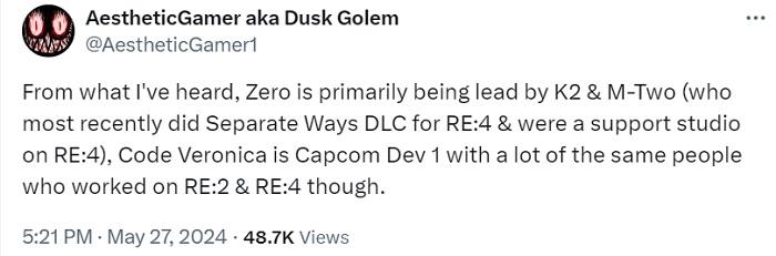 Главный редактор VGC подтвердил информацию о разработке ремейков Resident Evil Zero и Code Veronica. Стало известно и кто занимается обновлением культовых хорроров