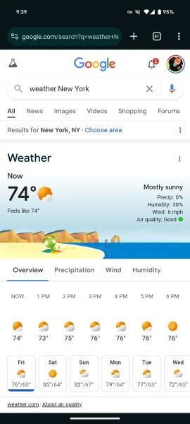 Google добавляет информацию о качестве воздуха в карточку погоды в результатах поиска