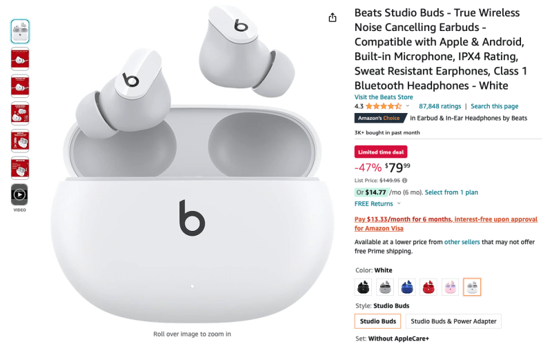 Limited time deal: Beats Studio Buds на Amazon за $79 (скидка $70)