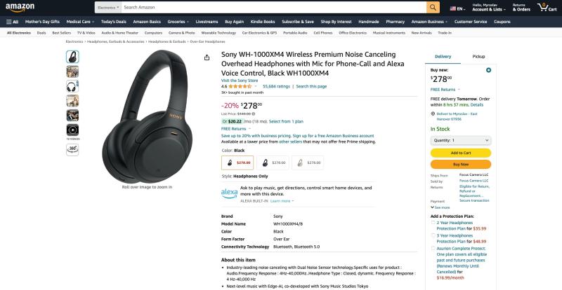 Предложение дня: Sony WH-1000XM4 на Amazon дешевле $280