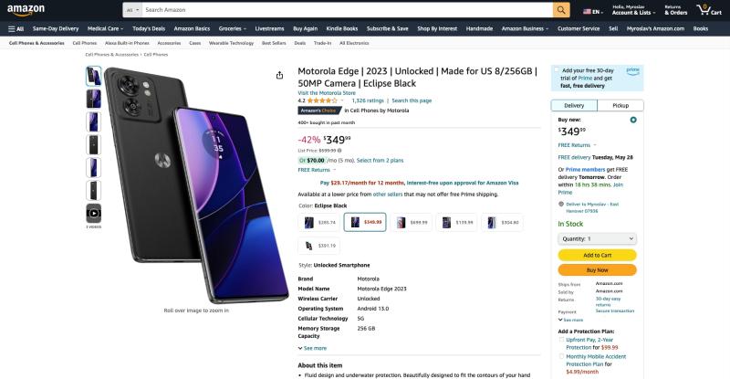 Скидка $250: Motorola Edge (2023) с экраном на 144 Гц и чипом Dimensity 7030 доступен на Amazon по акционной цене