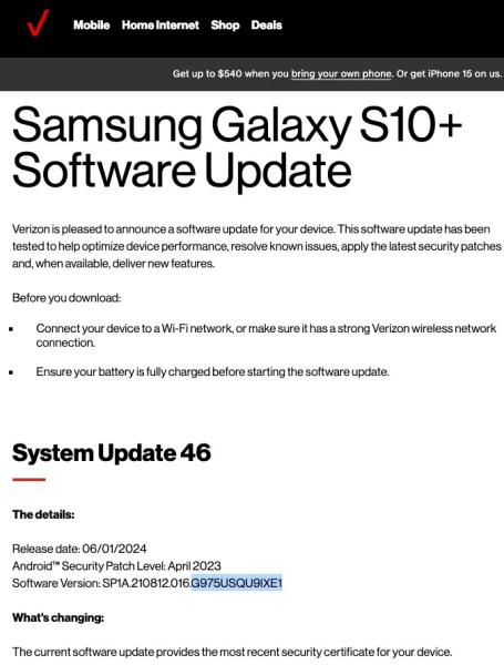 Samsung Galaxy S10 получает обновление в США