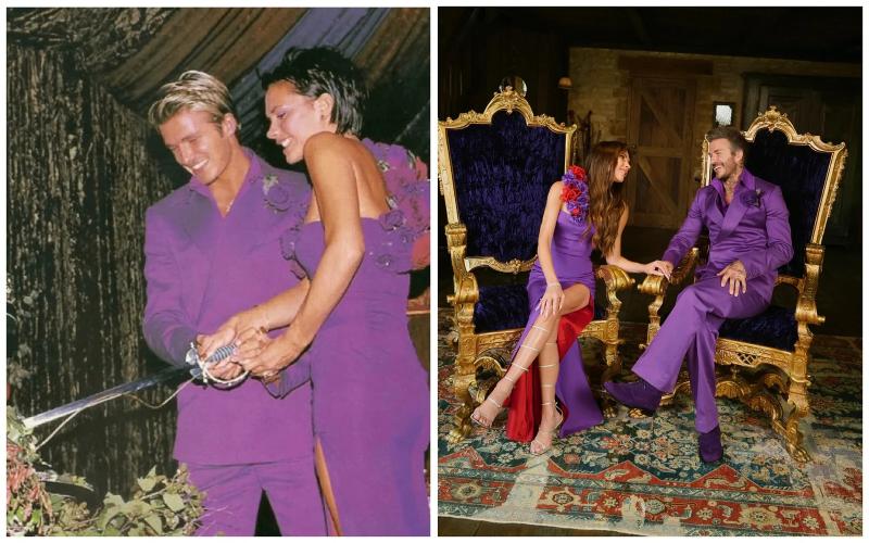 Они, конечно, изменились: Дэвид и Виктория Бекхэмы спустя 25 лет повторили культовые фото со своей свадьбы
