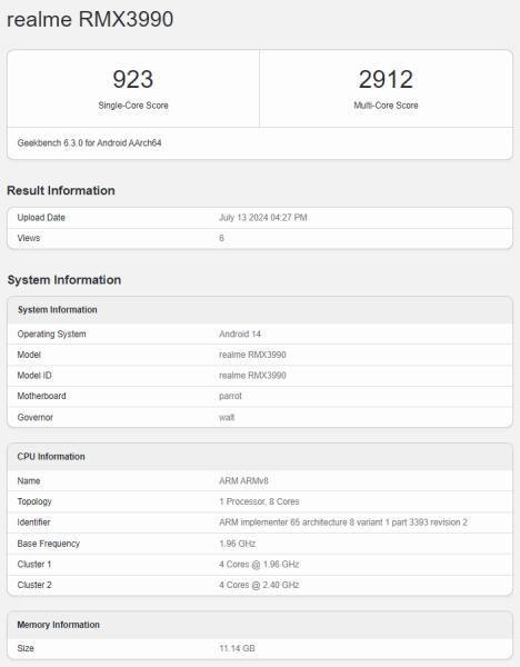 Предстоящий Realme 13 Pro прошёл тест производительности Geekbench