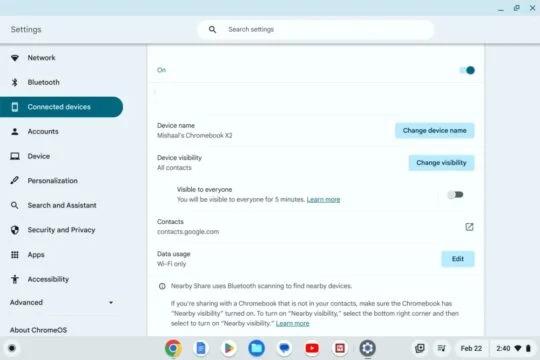 Quick Share может быть включен по умолчанию на Chromebook Galaxy по умолчанию