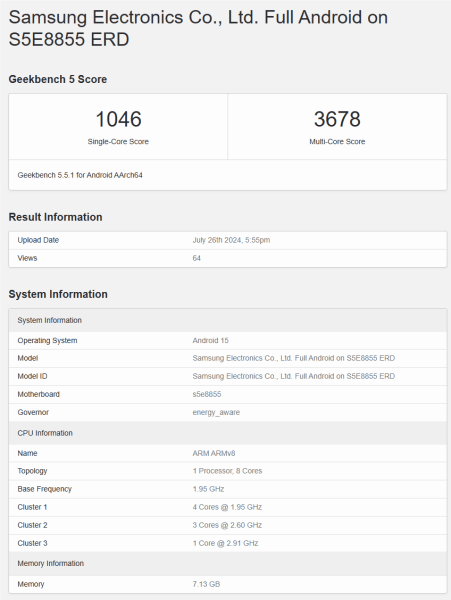 Samsung Exynos 1580 протестирован в Geekbench: производительность на уровне Snapdragon 888