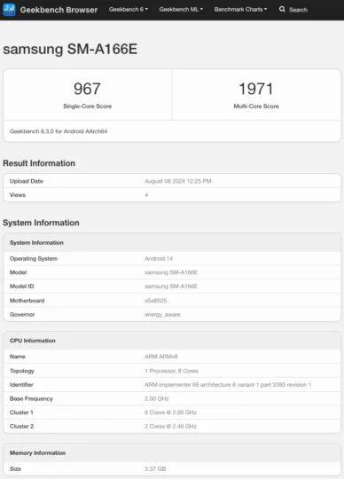 MediaTek Dimensity 6300+ и Android 14: Новая утечка теста Galaxy A16 5G раскрывает характеристики смартфона