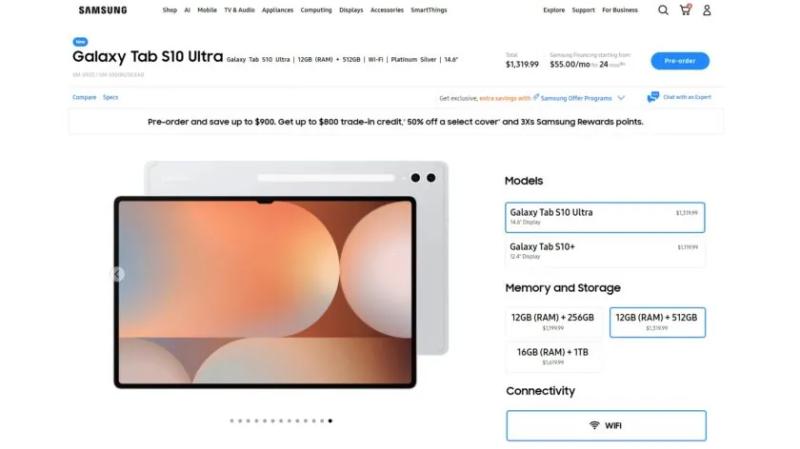 От $1000 до $1620: Samsung раскрыла цены на Galaxy Tab S10 в США