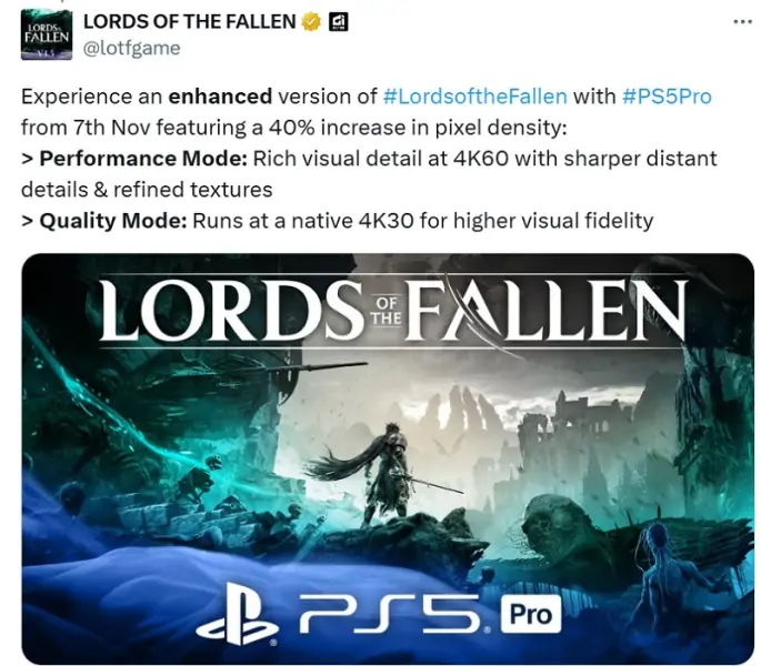 Хардкор в 4K и 60 FPS: экшен-RPG Lords of the Fallen получит улучшенную версию для PlayStation 5 Pro