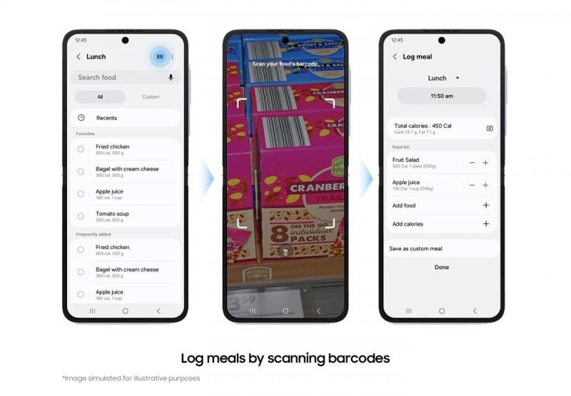 Samsung Health позволяет сканировать штрих-коды продуктов для отслеживания калорий