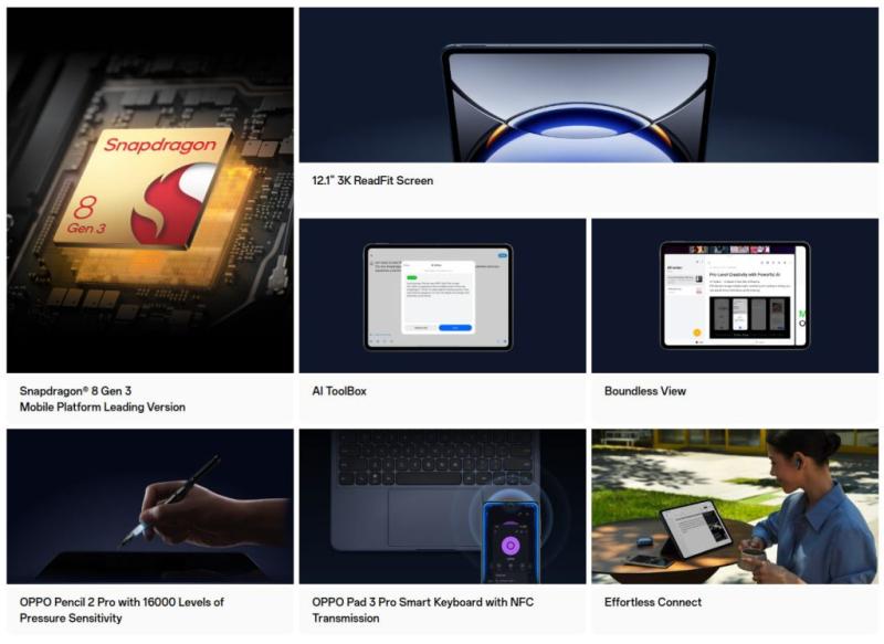 Планшет OPPO Pad 3 Pro с 12,1-дюймовым 3K-дисплеем, процессором Snapdragon 8 Gen 3 и батареей 9510 мАч выходит на мировой рынок