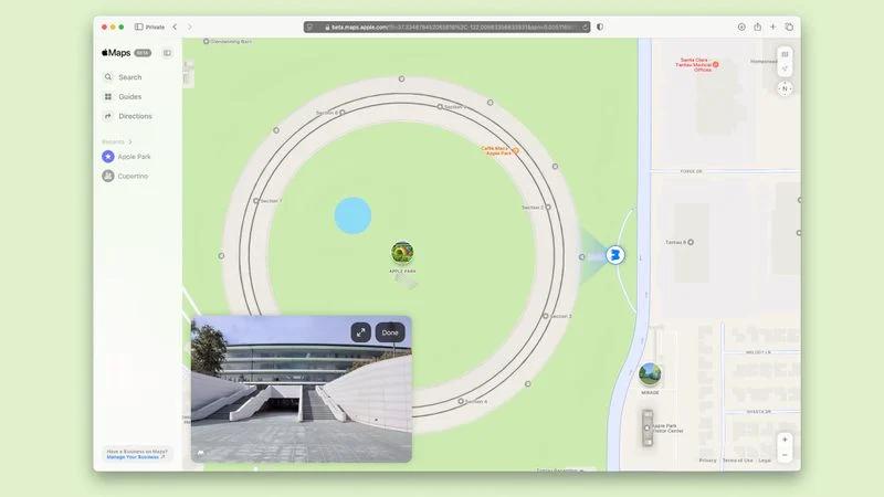 Apple Maps в веб-версии получил поддержку функции "Look Around" для просмотра улиц и достопримечательностей