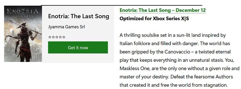 Итальянская экшен-RPG Enotria: The Last Song выйдет консолях Xbox Series уже на следующей неделе — Microsoft раскрыла точную дату