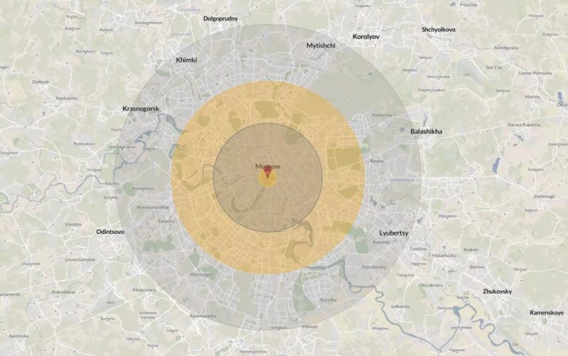 ​США показали карту последствий ядерного удара по Москве: катастрофа для режима Путина