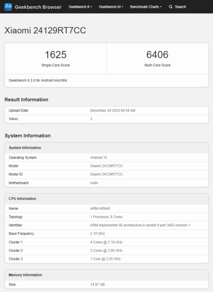 В Geekbench появились результаты теста Redmi Turbo 4 с новым чипом Dimensity 8400-Ultra