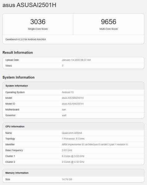 Предстоящий флагман Asus Zenfone 12 Ultra уже протестировали в Geekbench с чипом Snapdragon 8 Elite