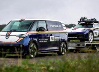 Porsche сделала из VW ID.Buzz автомобиль поддержки для 911 Dakar с ливреей в стиле Rothmans