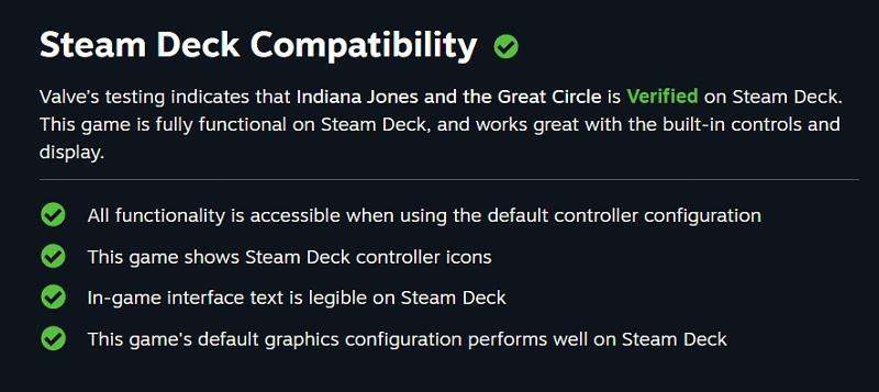 Indiana Jones and the Great Circle получила обновление, которое гарантирует корректную работу игры на Steam Deck