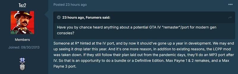 Инсайдер: до конца 2025 года может выйти ремастер GTA IV, а после него Rockstar переиздаст Max Payne 3