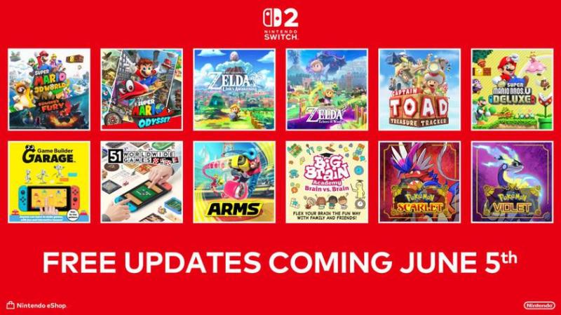 Nintendo предложит покупателям Switch 2 бесплатное обновление двенадцати собственных игр
