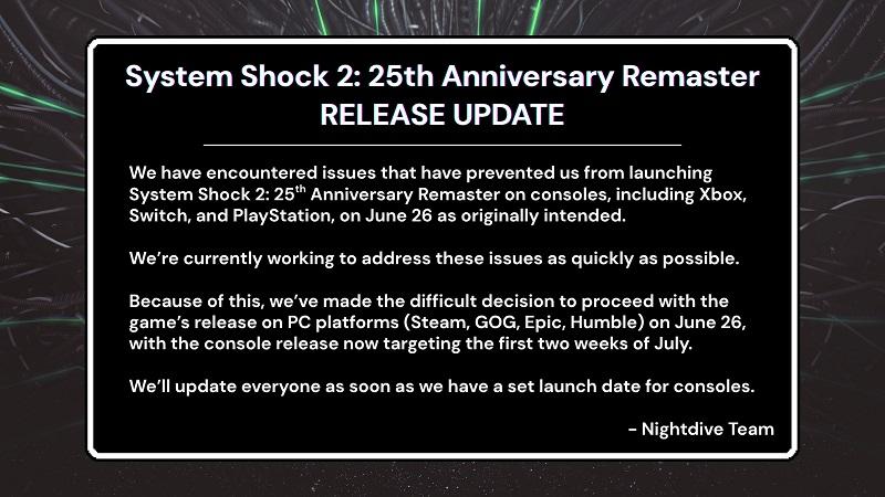 Консольные версии System Shock 2: 25th Anniversary задерживаются — из-за непредвиденных проблем игра временно будет доступна только на PC