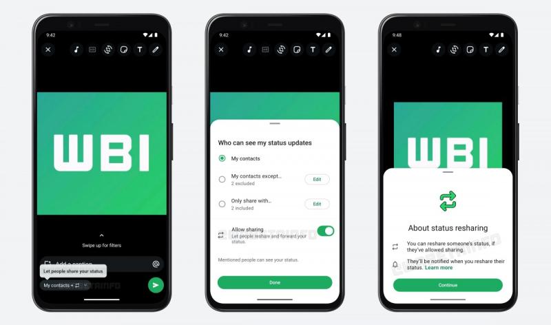 Пользователи смогут разрешить другим делиться своими статусами в WhatsApp
