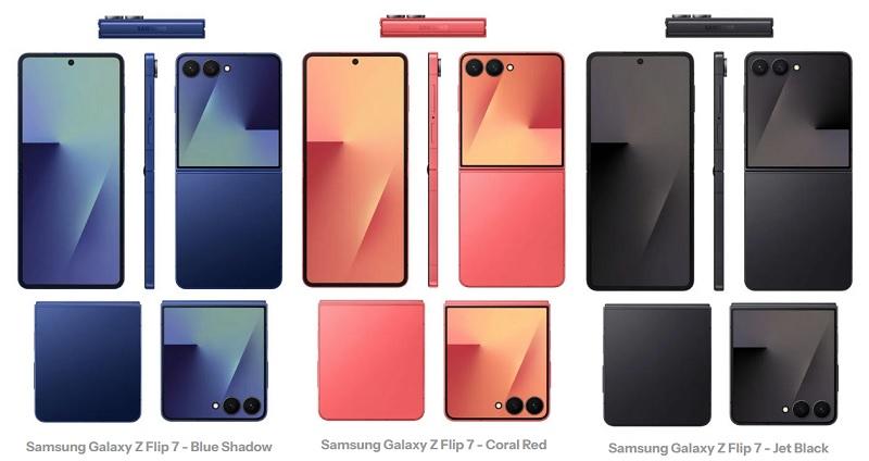 Слитые рендеры складного флагмана Galaxy Z Flip 7 и его бюджетного аналога Flip 7 FE раскрыли дизайн и расцветки корпусов новинок