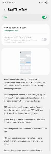 В One UI 8 Beta 2 для Galaxy S25 появилась функция Real Time Text для людей с нарушениями слуха