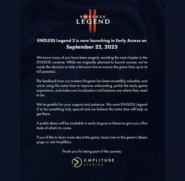 Amplitude надо больше времени: выход ранней версии 4X-стратегии Endless Legend 2 перенесен