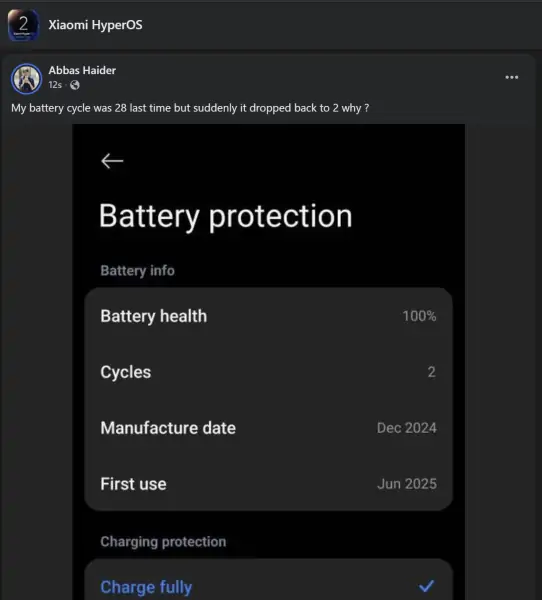 Баг HyperOS сбрасывает показатель циклов зарядки батареи Xiaomi