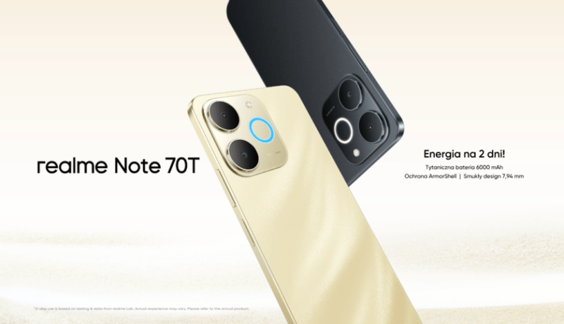 Realme выпустила в Европе Note 70T с 7000 мАч батареей и сертификацией MIL-STD-810H