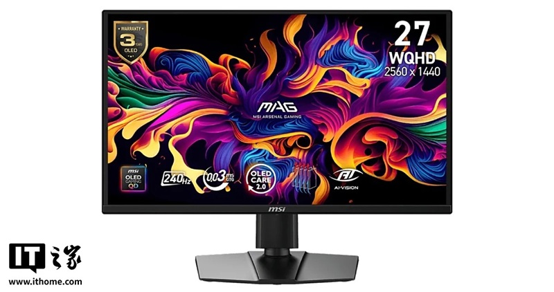 MSI выпустила новый недорогой геймерский QD-OLED монитор с диагональю 27″ и частотой 240 Гц