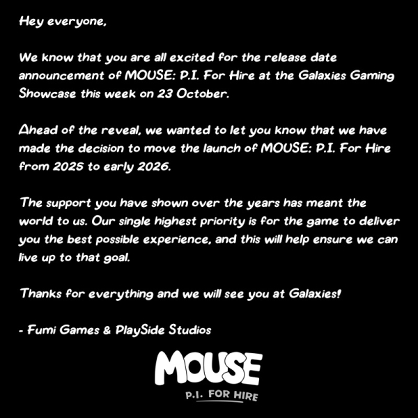 Релиз стильного шутера Mouse: P.I. For Hire перенесен на 2026 год
