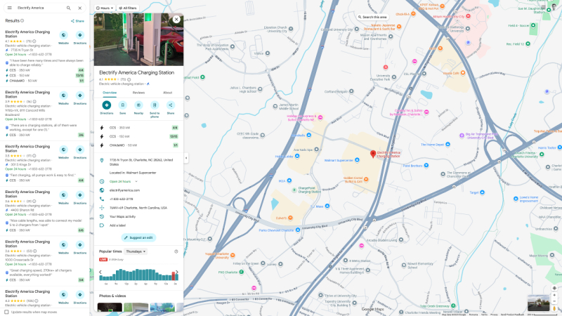 В Google Maps появились расширенные данные о зарядных станциях EV, но пока только в США и для одной сети