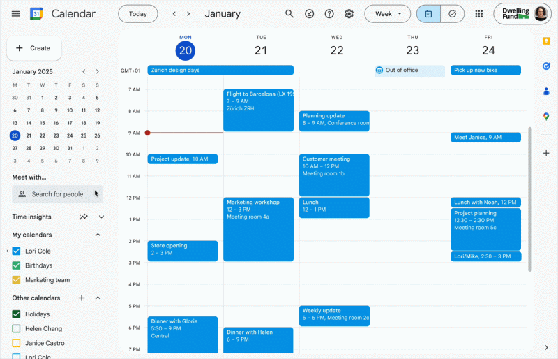 Изображение функции блокирования времени для задач в Google Calendar
