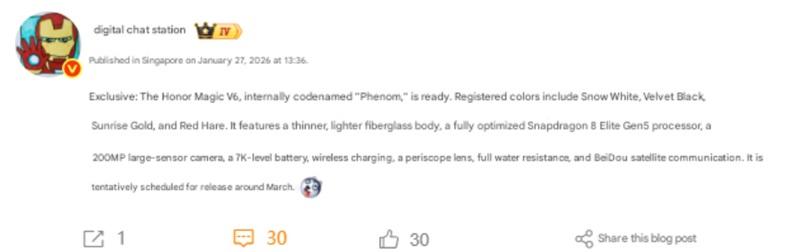 Honor Magic V6: утечки о дате выпуска