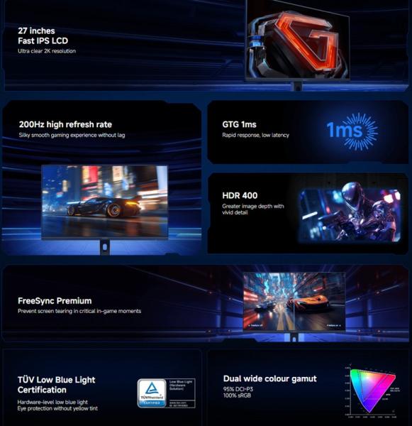 На глобальном рынке стартовали продажи бюджетного геймерского монитора Xiaomi G27Qi (2026) с частотой 200 Гц и поддержкой HDR 400