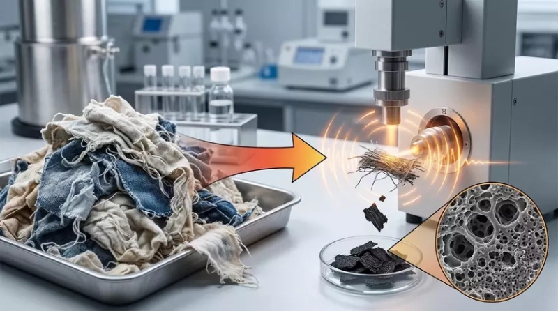 Процесс превращения текстиля в углерод