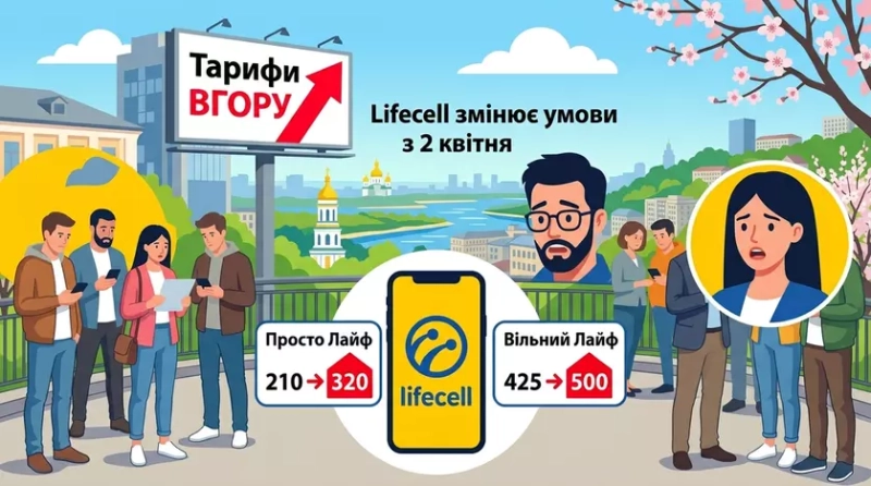 Логотип мобильного оператора Lifecell на фоне города