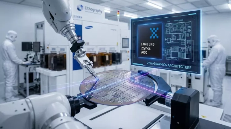 Процессор Samsung Exynos на фоне микросхем