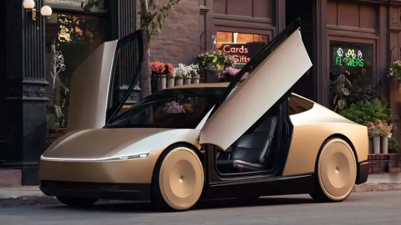 Tesla Cybercab рядом с Model Y на дороге