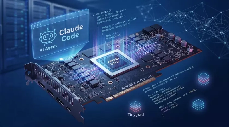 Логотип AMD и символика искусственного интеллекта