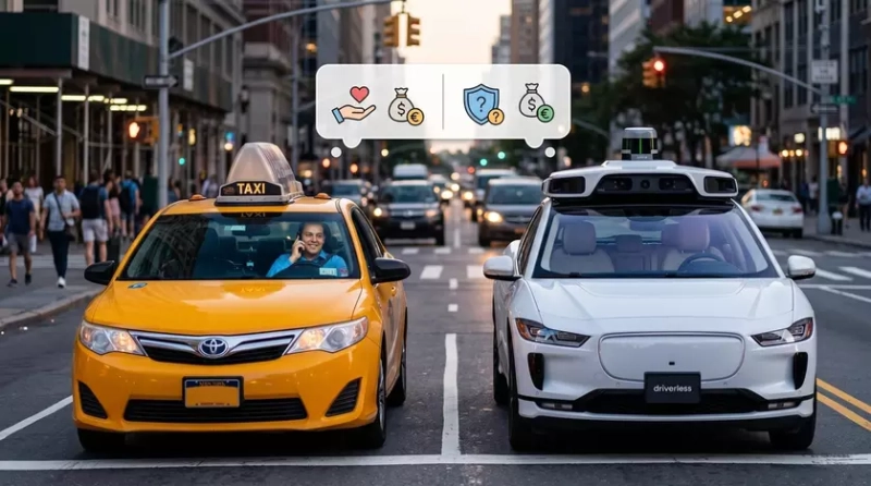 Роботакси на ночной улице города